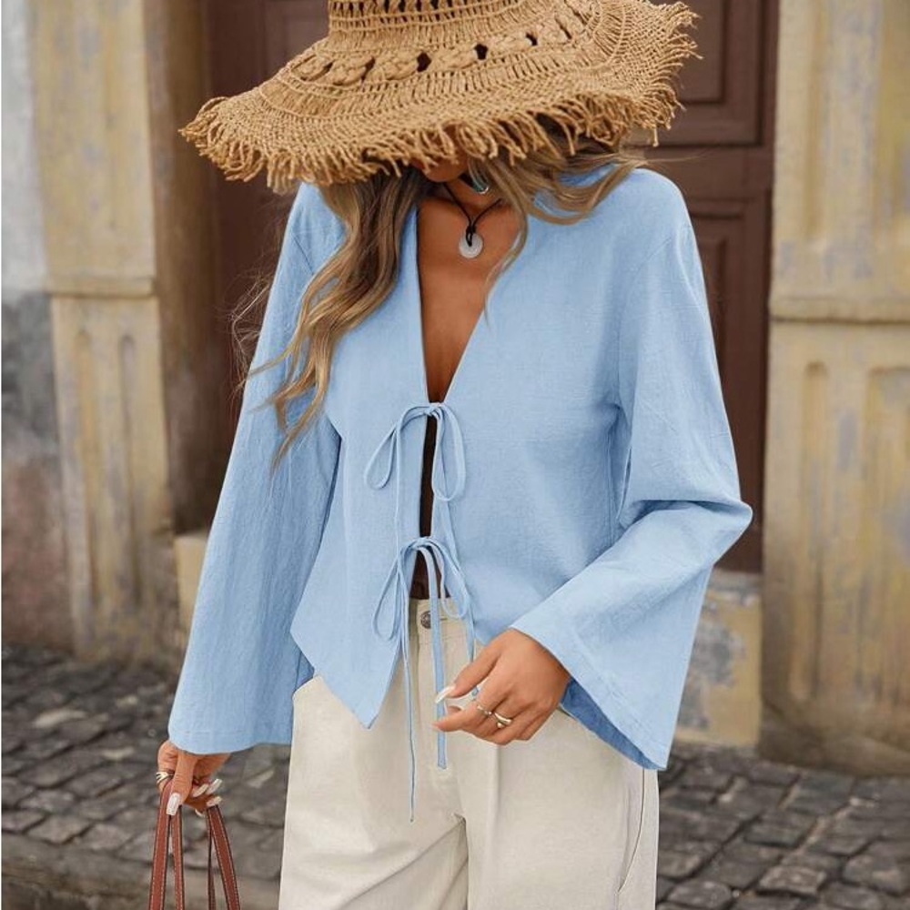 EUC Light Blue Tie-Front Blouse